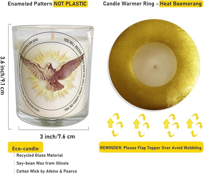 Holy Spirit Prayer Candle 50 Hours│Hand-Poured Natural Soy Wax│Spirit of Truth, Unifier of the Church, Spiritual Gifts, Advocate, Divine Person of the Trinity│Design in Paris│3“×3.6”
