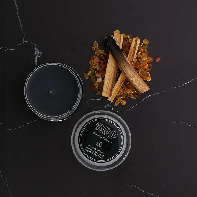 Archipelago Botanicals Stonehenge Glass Jar Candle, Cedarwood, Citrus Bergamot and Amber Scent, Lead-Free Candle Wicks, Burns Approx. 60 Hours (8.6 oz) (Pack of 2)