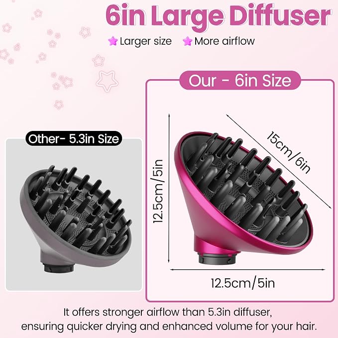 Upgraded 6IN Diffuser Attachment for Dyson Airwrap Styler HS01 HS05 HS08, Hair Diffuser Nozzle for Fast Drying and Styling Wave Curly Thick Hair