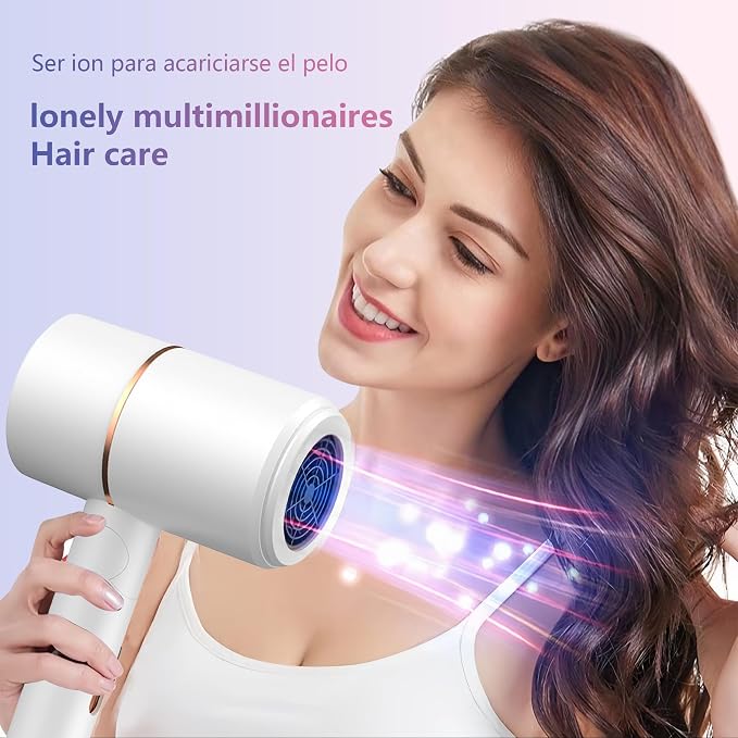 Foldable Ionic Hair Dryer with Diffuser, 800W Fast Drying Blow Dryer, 38000 RPM, Lightweight, Pink Blue, for Home & Travel (White)