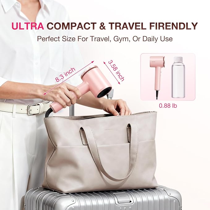 BABONIR Hair Dryer, 110,000 RPM High-Speed Brushless Motor for Fast Drying, 1875W Plasma Blow Dryer with Comb, Diffuser & Concentrator, 550 Million Ionic Hairdryer, Low Noise, for Travel, Salon, Pink
