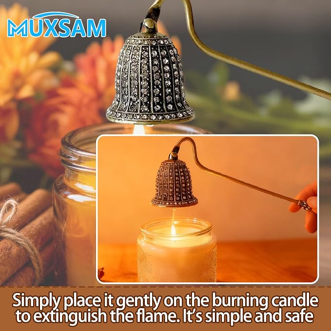 MUXSAM Vintage Candle Snuffer, Handheld Candle Extinguisher with Long Handle Wick Flame Snuffer Metal Candle Accessory for Home Decoration, Bronze Bell