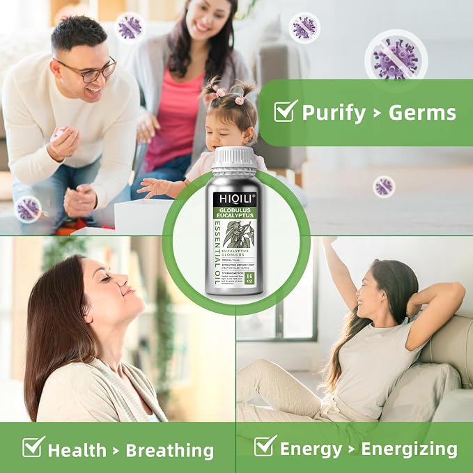 HIQILI Eucalyptus Essential Oil for Spray, Diffuser & Skin - 16 Fl Oz