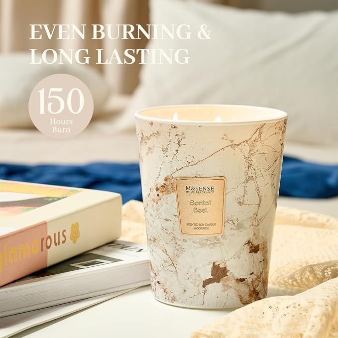 M&SENSE Extra Large Candle 35oz 150H Santal Scented 3-Wick Highly Scented Jar Candles, XL Candle for Home Decor, Long Lasting Aromatherapy Candle for Stress Relief, Meditation