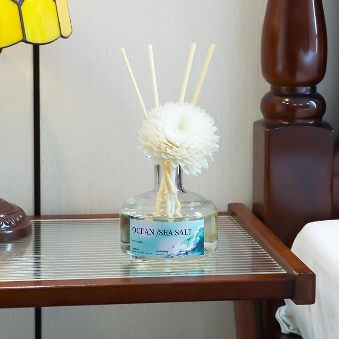 8.45 oz Salt Scent Diffusers with 6 Reed Sticks,250ml Reed Diffuser for Bathroom Room Air Freshener, Last up for 50 Days