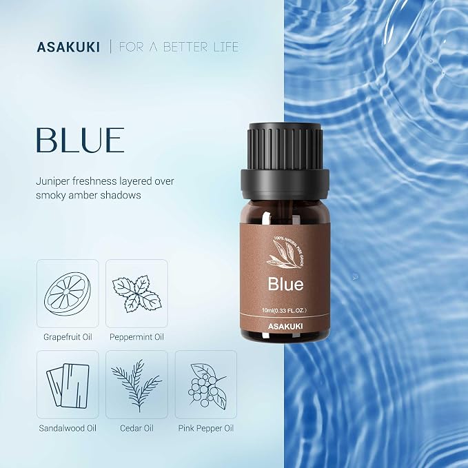 ASAKUKI Diffuser Oil Set – 500ml Oil Diffuser with 6 Masculine Essential Oils – Dark Cologne, Tobacco Vanilla, Vetiver, More – for Home, Office, Gift