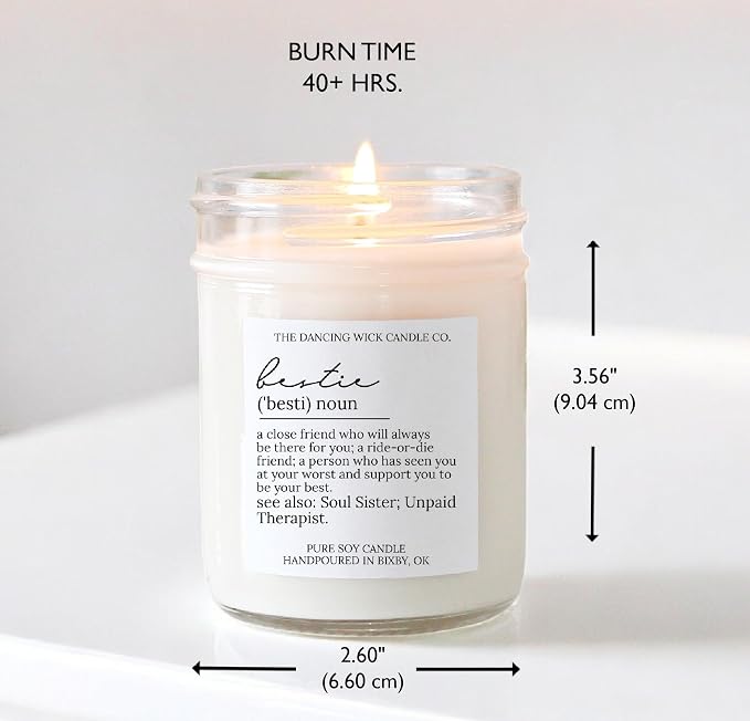 Bestie Candle – Lavender Vanilla Scented Soy Wax – Calming Gift – Friend, Soul Sister, Therapist – 8oz, Hand-Poured – Made in the USA (Bestie)