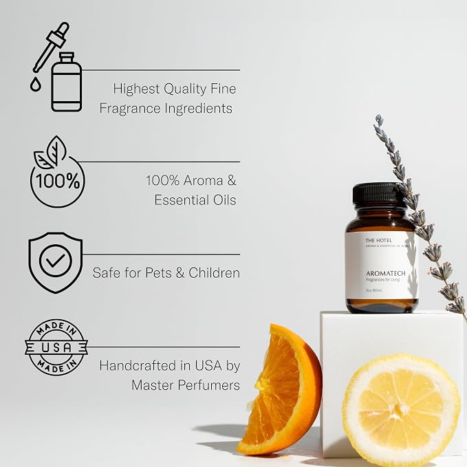 AromaTech The Hotel Aroma Essential Oil Blend: Luxury Hotel Inspired Aromatherapy with Lemon, Lavender, Peach & Pine for Ultrasonic Diffusers & Nebulizers (10 mL, The Hotel)