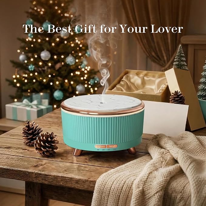 500ML Large Capacity Essential Oil Diffuser, Ultrasonic Aromatherapy Diffuser with 7 Color LED Lights with Remote Control, Cool Mist Humidifier, Timed Mist, Auto Shut-Off (Emerald)