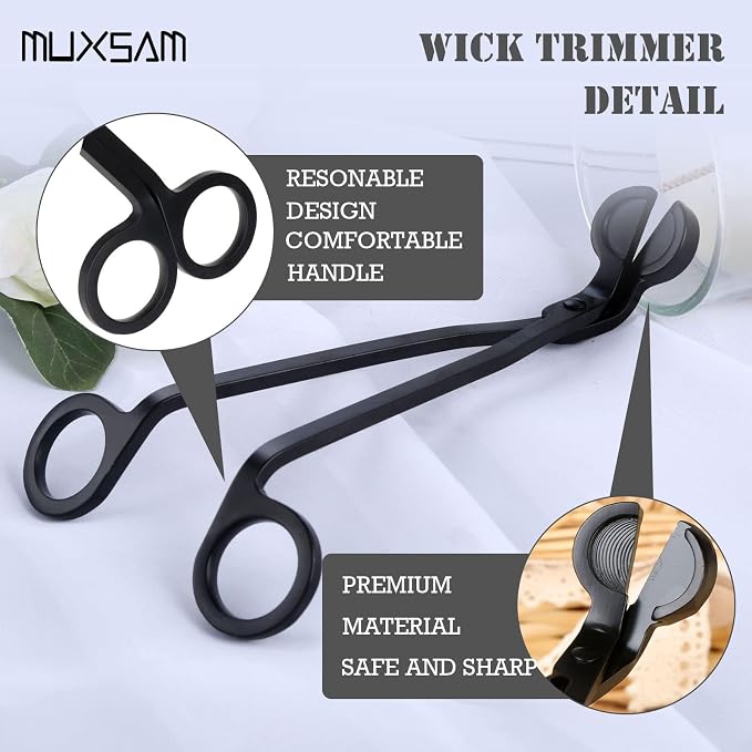 MUXSAM Candle Wick Trimmer, Wick Cutter, Steel Candle Scissor, Wick Clipper, Candle Shear Candle Care Tool for Scented Candle Lovers Gifts, Safely Remove Cut Wick Reduce Soot, Black