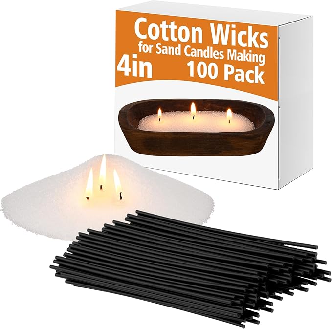 Conelist 100 Pack 4 Inch Cotton Wicks for Sand Candles Making Natural Cotton Candle Wicks, Low Smoke, No Lead and Metal for Candle Making DIY (Black)