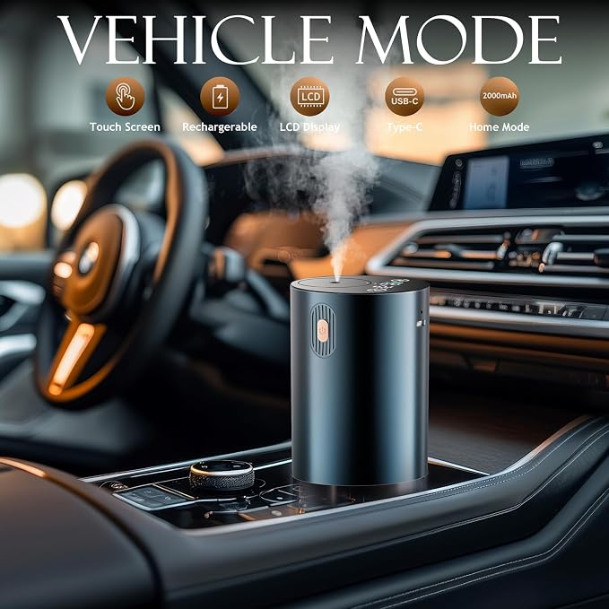 JUANANIUG Waterless Essential Oil Diffuser Rechargable: Portable Aromatherapy Diffuser for Car and Home - 4 Concentration Adjustments and Timers - Gift for Valentine’s Day (Gray)