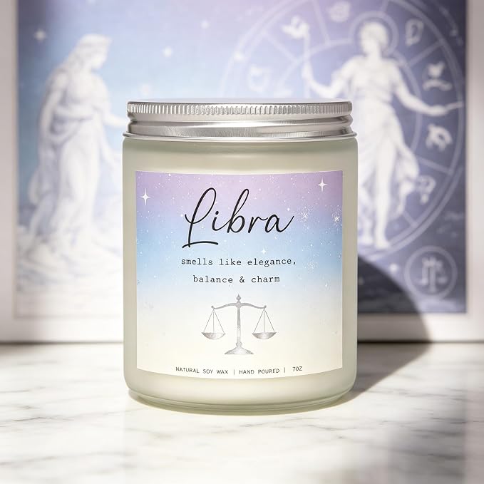 Libra Candle, Libra Gifts for Women, Elegant Balance for Home & Heart, Perfect Presents for Birthday - Lavender & Eucalyptus Soy Wax Scented Candle, 7OZ