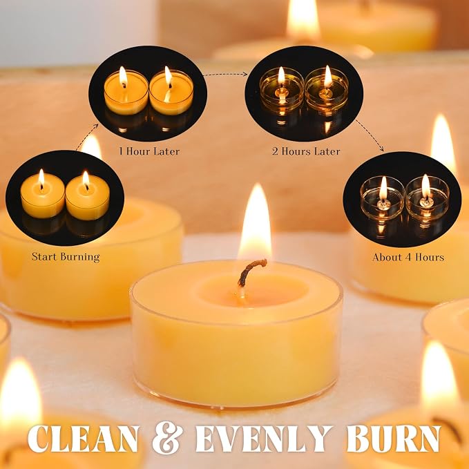 Natural Yellow Beeswax Tealight Candles - 12pcs - Organic Candle Natural Scent Smokeless Clean Burning