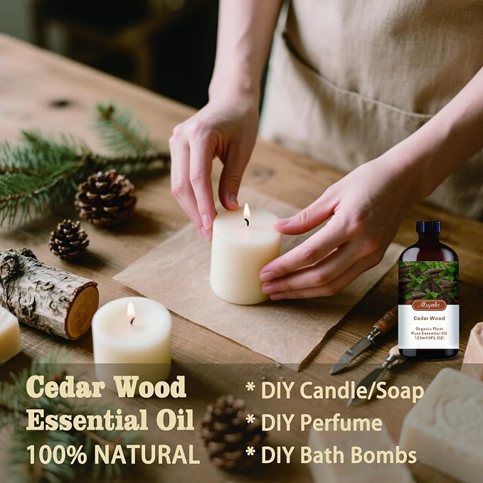 Cedarwood Essential Oil, Cedarwood Oil for Diffuser, Humidifier, Massage, DIY Candle, Soap, Focus, Relaxation, Gift Ready,Cedarwood Fragrance Oil - MLYNKL Essential Oils (4.33 fl oz / 130ml)