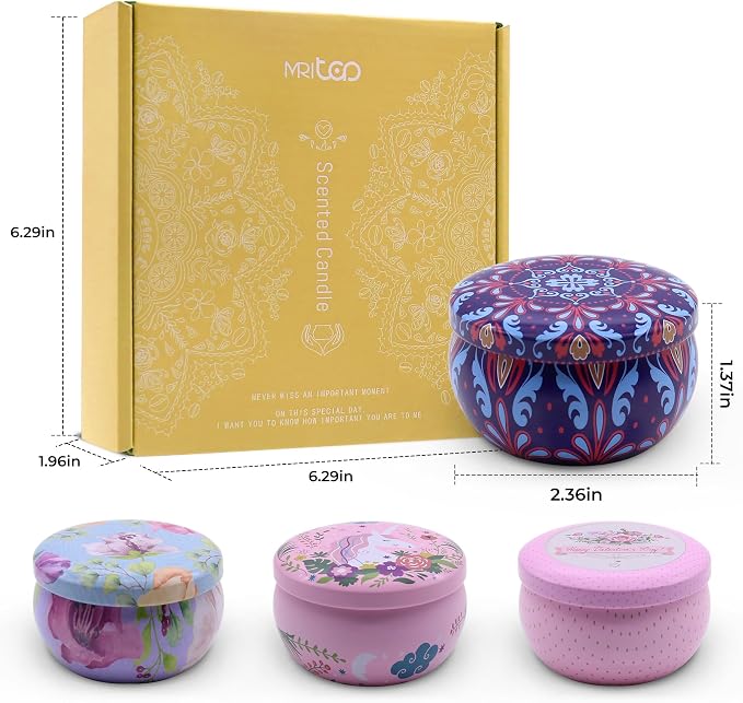 Scented Candles Gift Set for Women 4 Pack Soy Wax Candles with Dried Flowers Reusable Tin Aromatherapy Relaxation Gift for Birthday Mothers Day Valentines Day