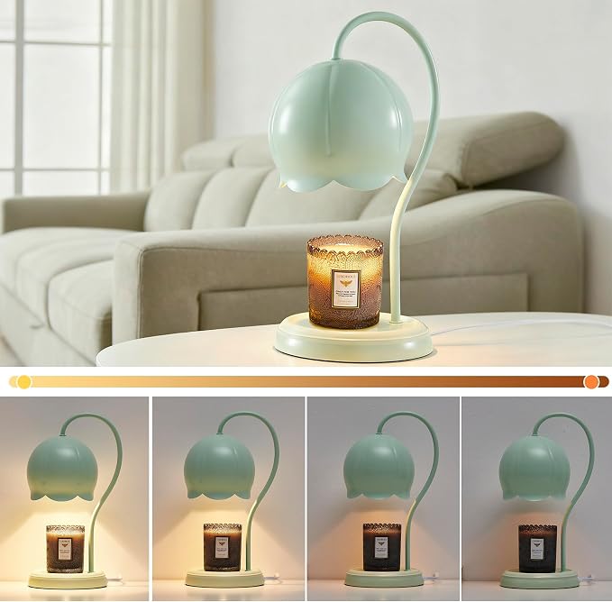 Light Green Cute Flower Candle Warmer Lamp with Timer Dimmable, Bedroom House Office Aesthetic Living Girls Room New Home Decor, Christmas Birthday New Year Gifts for Women Mom