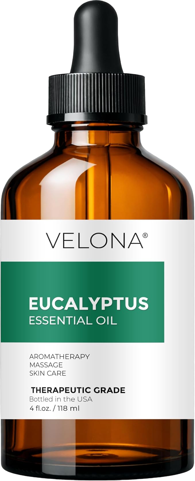 Eucalyptus Essential Oil by Velona - 4 oz | Therapeutic Grade 100% Pure and Natural | for Aromatherapy Diffuser, Massage, Skincare, Haircare, Soapmaking | Undiluted and Multipurpose in Glass Bottle