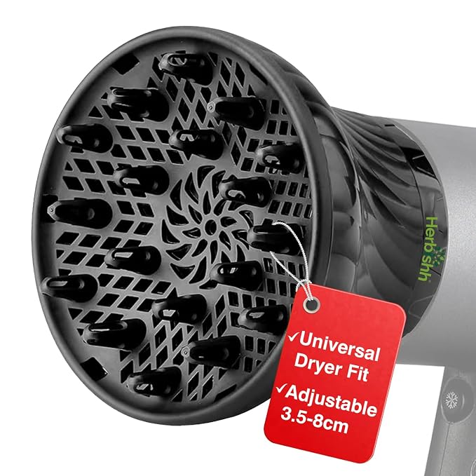 Herbishh Hair Dryer Diffuser Attachment for Even Heat Distribution, Universal Fit for Curly, Thick & Wavy Hair, Reduces Frizz & Adds Volume, Gifts for Her, Adjustable from 3.5 to 8 cm (Black)