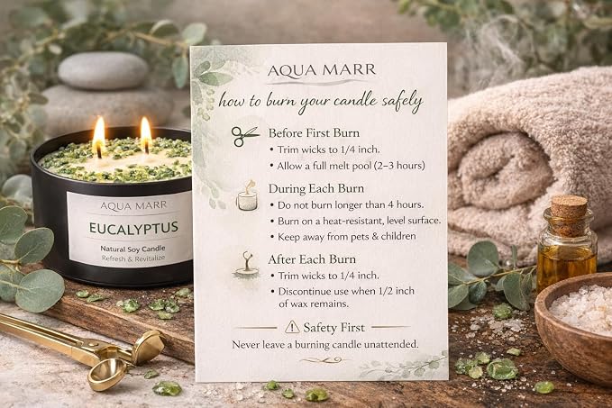 Eucalyptus Soy Candle – 8 oz Aromatherapy Spa, Fresh Eucalyptus Scent, Clean Burning Hand-Poured Candle for Relaxation, Home & Bathroom Décor – Aqua MARR