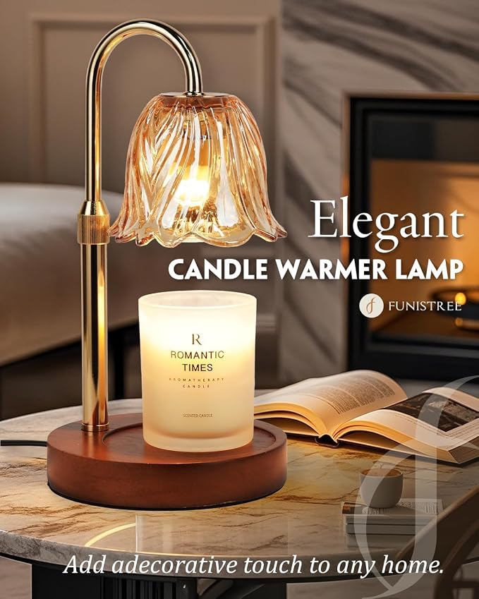 Funistree Candle Warmer Lamp, Gold Candle Lamp Warmer with Timer & Dimmer with 2 Bulbs, Mothers Day Birthday Gifts for Women Mom, House Warming Gift New Home Bedroom Decor, Height Adjustable