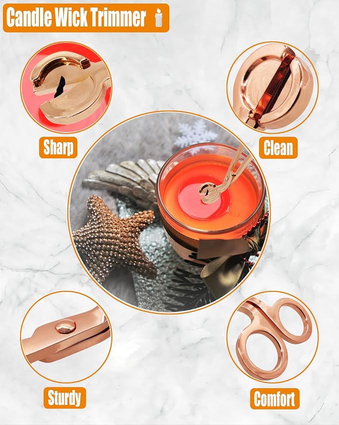 YOUTUOY 5 in1 Candle Accessory Set with Rechargeable Candle Lighter, Candle Wick Trimmer, Candle Wick Snuffer, Candle Wick Dipper, Storage Tray Plate, Candle Care Kit (Rose Gold)