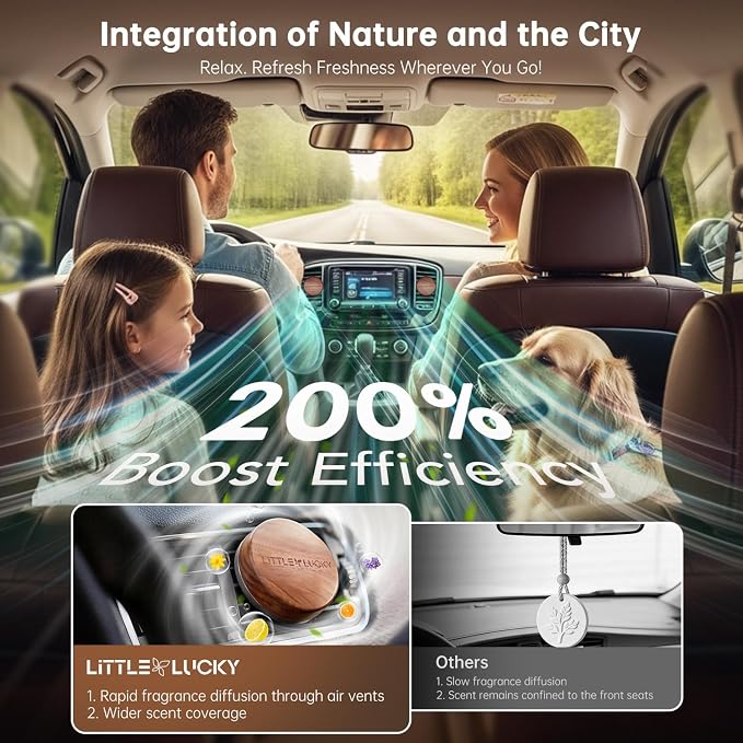 Car Air Freshener, 2PCS Premium North America Walnut Wood, Car Air Freshener Vent Clip for Hidden Air Vent etc, 4 Scent Refills, 2 Plant-Extract Fragrances from France MANE, Long-lasting for 120 Days