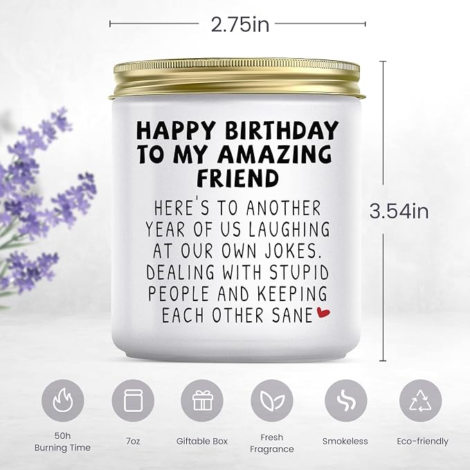 Jonico Happy Birthday Gifts for Women - Funny Best friend Friendship Birthday Gifts for Women Bestie BFF Coworker Classmate, Lavender Candle