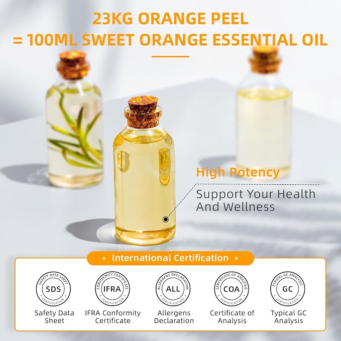 HIQILI 16 Fl Oz Orange Essential Oil, Large Capacity - 500ml | Air Freshening & Space Cleaning, DIY Raw Material, Skin Care, for Public Toilet, Mall, Hotel, DIY Studio, Beauty Salon