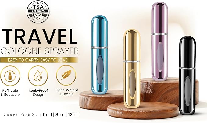 4 Pcs Refillable Perfume Atomizer, Travel Perfume Bottle Refillable and Leak-Proof, Portable Empty Cologne Atomizer, Mini Refillable Perfume Bottle for Pocket, Easy to Refill Decant Sprayer (8 ml)