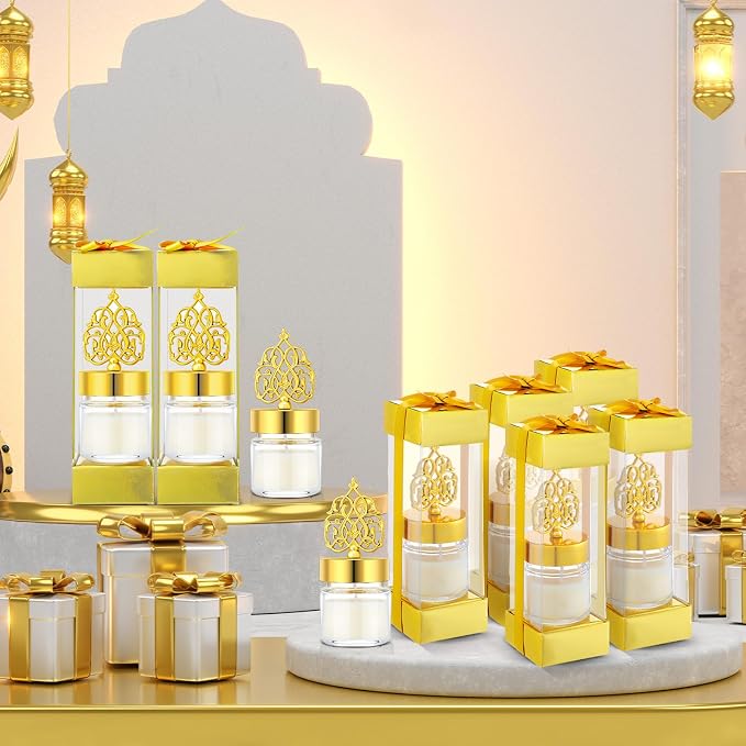 Hoolerry 12 Pcs Ramadan Mubarak Gifts Eid Candle Ramadan Decorations Muslim Islamic Meditation Gift Bulk Scented Lavender Candles Muslim Night Light Favors for Family Home Table Celebration Decor