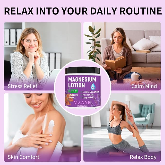 MZANK Magnesium Lotion with Lavender & Arnica – Fast-Absorbing Magnesium Cream for Restful Sleep,Muscle Relief and Relaxation,Deep Moisturizing Care for Hands,Legs,Feet,Self-Care Gift for Women