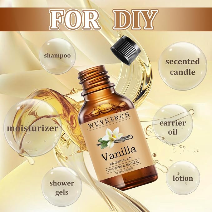 Vanilla Essential Oils 240ML, Pure Vanilla Essential Oil for Aromatherapy Diffuser - 8 Fl Oz