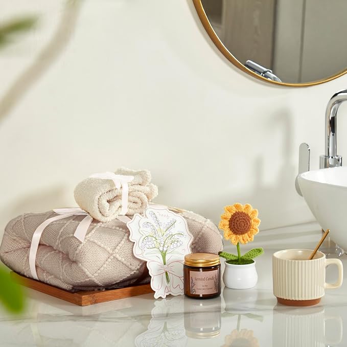 Birthday Gifts for Women, Sending Sunshine Sunflower, Self Care Set Get Well Soon Gift Baskets, Sending Hug Baskets Package, Thinking of You Gift for Mom Best Friend Wife Sister Grandma, Khaki