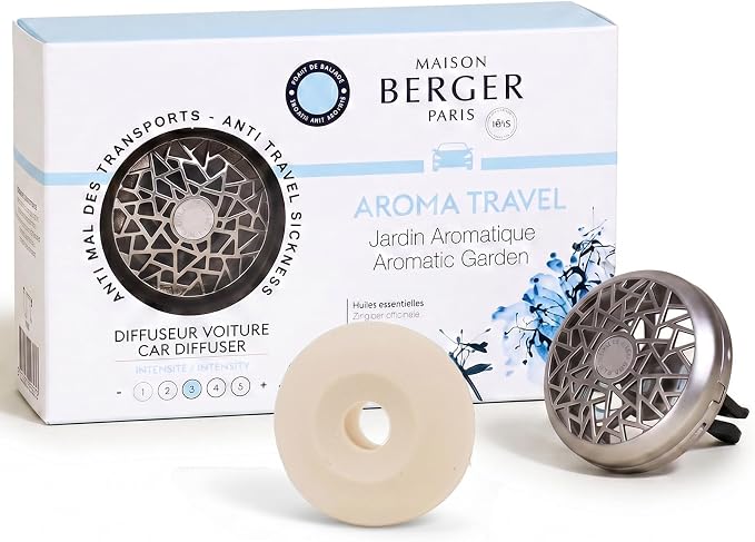 MAISON BERGER Car Diffuser Set, Aroma Travel | Bergamot Mint Eucalyptus Notes, Refillable Vent Clip with Ceramic Refill, Passive 4-Week Diffusion, Made in France