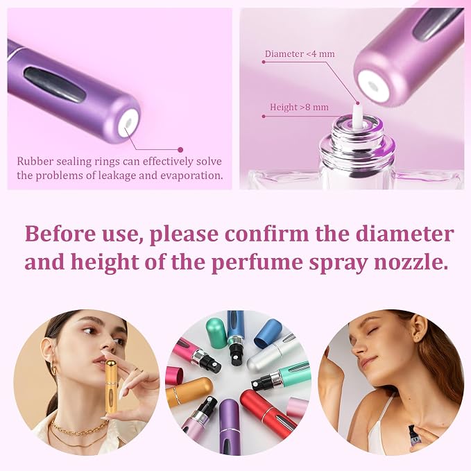 Travel Refillable Perfume Atomizer Bottles,5ml Mini Portable Spray Bottles for Travel Accessories,Multicolor Perfume Containers (12, 12 colors)