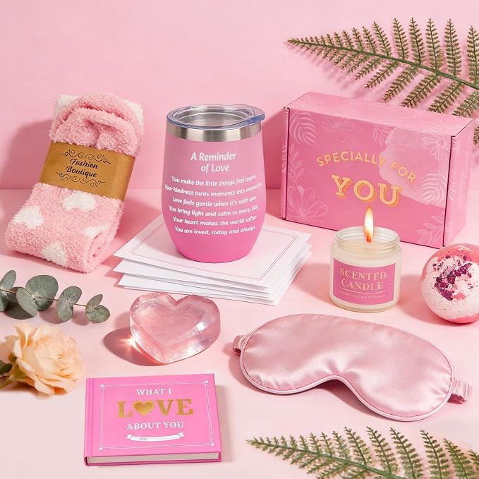 Gift Basket Birthday Gifts Set for Wife Women Unique Self Care Gift Box With Thermos cups,Heart Handmade Soap,Eye masks Valentines Day Spa Mothers Day Gift for Her Girlfriend Mom Sister Daughter