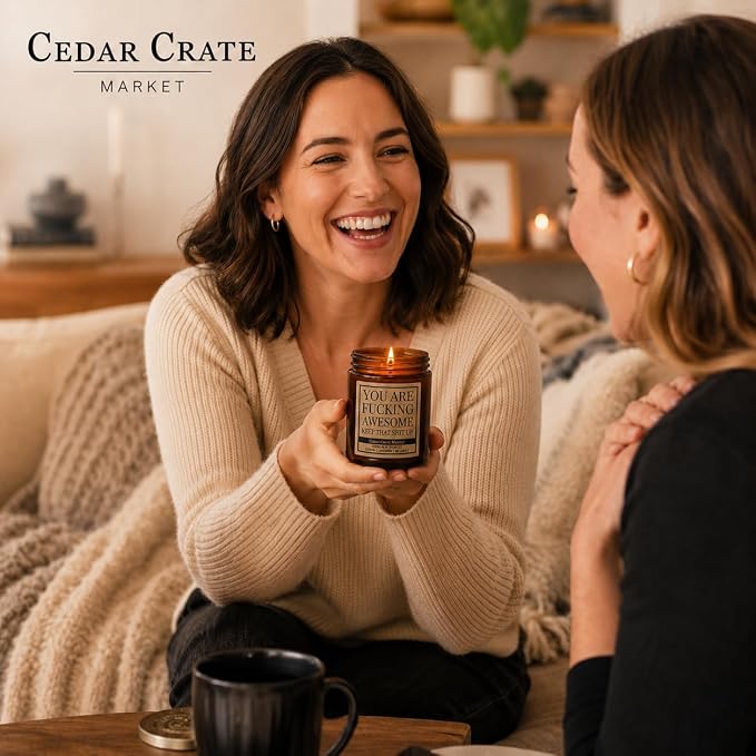 Cedar Crate Market - You are Fucking Awesome Candle, Funny Encouragement Gift for Friends Coworkers Family, Citrus Lavender Woody Scented Premium Soy Wax, Motivational Adult Humor Gift, Made in USA