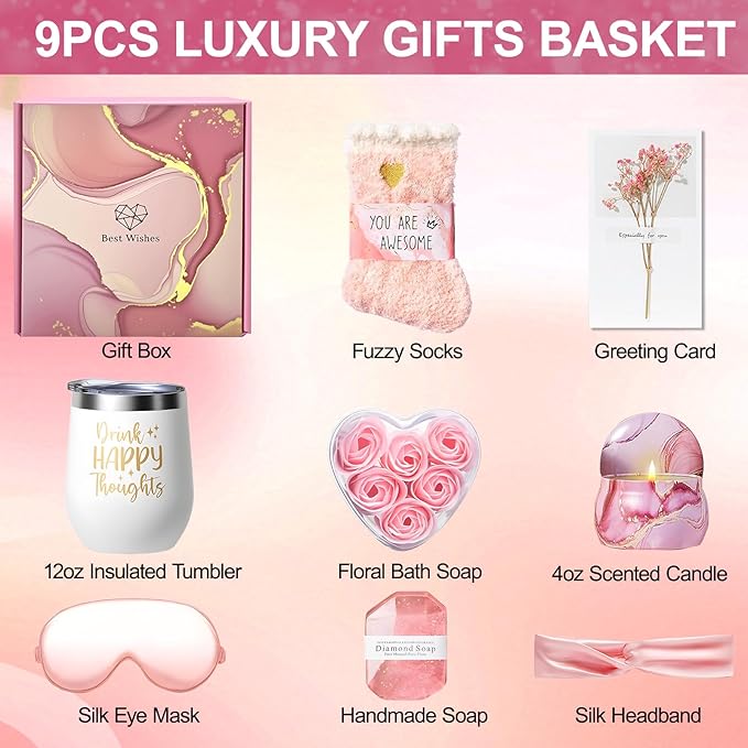 Birthday Gifts for Women Self Care Get Well Soon Gift Baskets, Care Package Gifts Basket for Women Mom Her Best Friends Sister Wife Girlfriend Coworker