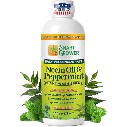 Neem Oil Spray for Plants with Peppermint Oil – for Indoor & Outdoor Plants, Gardens, & Houseplants– Best Value Refill 16 oz Concentrate Makes 2 Gallon RTU