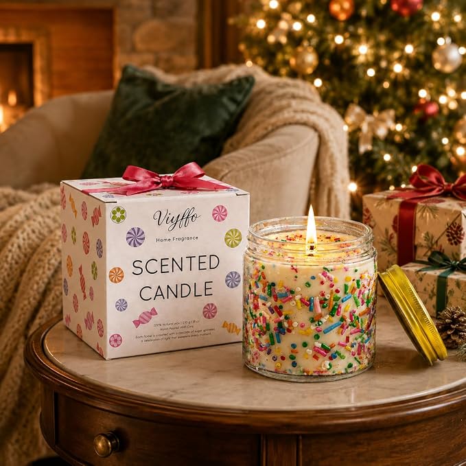 Viyffo Large 18oz Scented Candle – Vanilla & Pumpkin Spice, Holiday Non Toxic Soy Candle, 65H Long Lasting, Festive Colorful Jar, Luxury Home Fragrance, Elegant Room Decor & Family Gatherings Gift