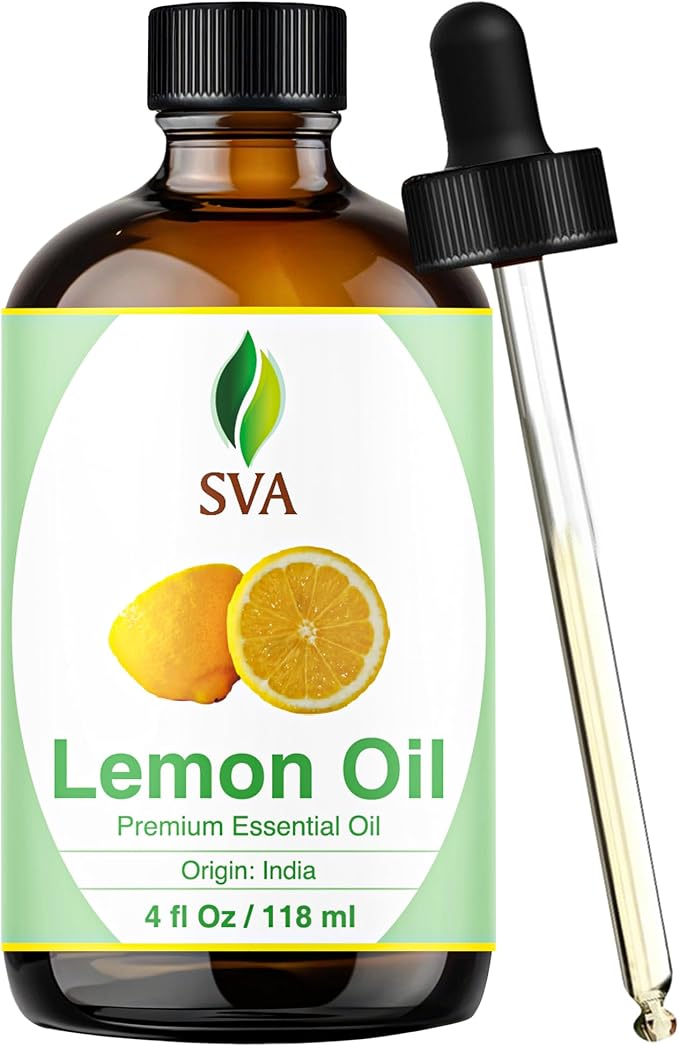 SVA Lemon Essential Oil – 4 Fl Oz - for Diffuser, Skin & Hair Care – Ideal for Massage & DIY Blends – with Dropper