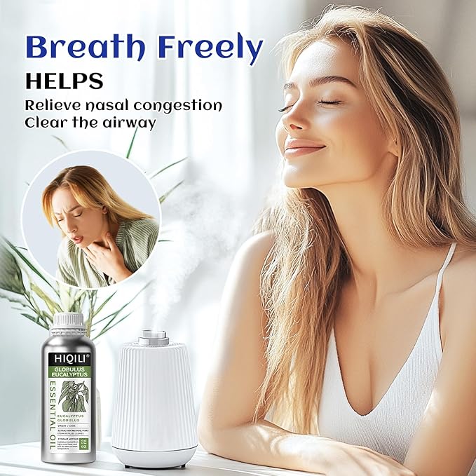 HIQILI Eucalyptus Essential Oil for Spray, Diffuser & Skin - 32 Fl Oz