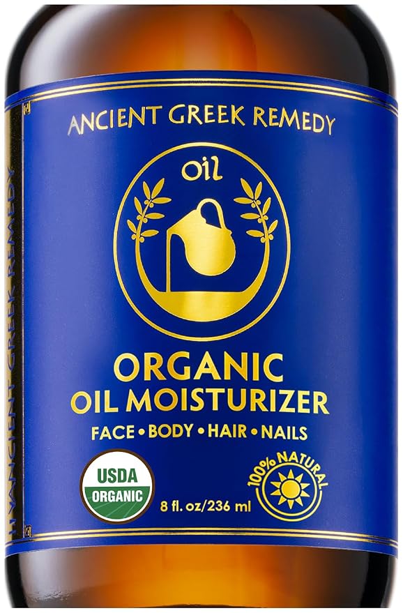 Ancient Greek Remedy Body Oil 8 oz - Organic After Shower Face Oil & Body Moisturizer for Dry Skin - Almond, Jojoba, Olive, Lavender, Vitamin E Oils - Natural Clean Facial Skincare for Women & Men
