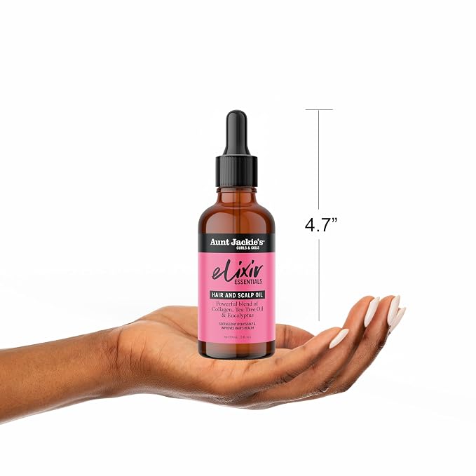 Aunt Jackie's Elixir Essentials Hair & Scalp Oil, Collagen, Tea Tree Oil & Eucalyptus, Thickens & Supports Hair Growth, 2 oz