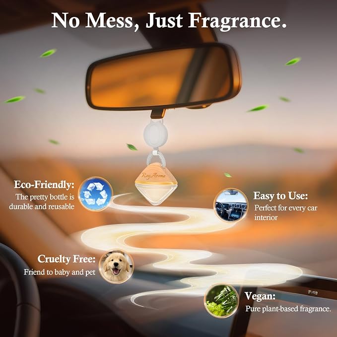 Royaroma Hanging Car Air Freshener Diffuser, Luxury Car Perfume for Men & Women, Long Lasting Cars Fresheners with Natural Essential Oils | Cool Ice | Adjustable Rope
