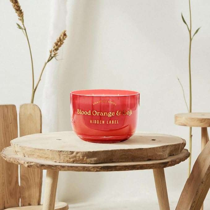 Hidden Label Blood Orange & Goji Scented Candles, 3 Wick Aromatherapy Candle for Home Scented, 18oz/70-Hour Burn Time, 100% Natural Soy Candle Non Toxic, Luxury Home Décor for Women and Men Gifts