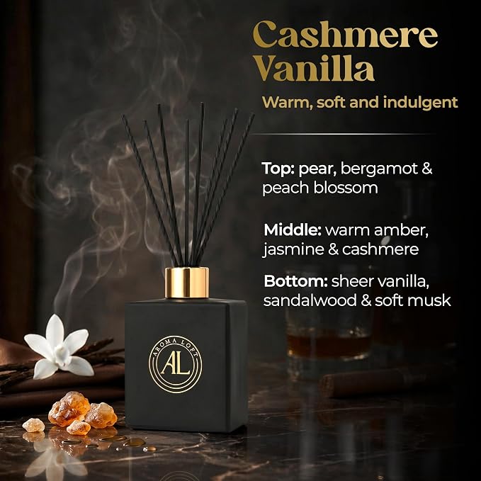 Black Reed Diffusers for Home | Premium Fragrance Diffuser | Reed Diffuser Sticks in Oil Set with Cashmere Vanilla Scent | Smell Good Stuff | Long-Lasting Oil for Bathroom & Office (5 oz)