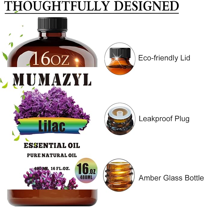 Lilac Essential Oil, Lilac Oil 16 Fl Oz 480ML for Diffuser Humidifier Yoga Cleaning DIY Candle Soap Making MUMAZYL Essential Oils