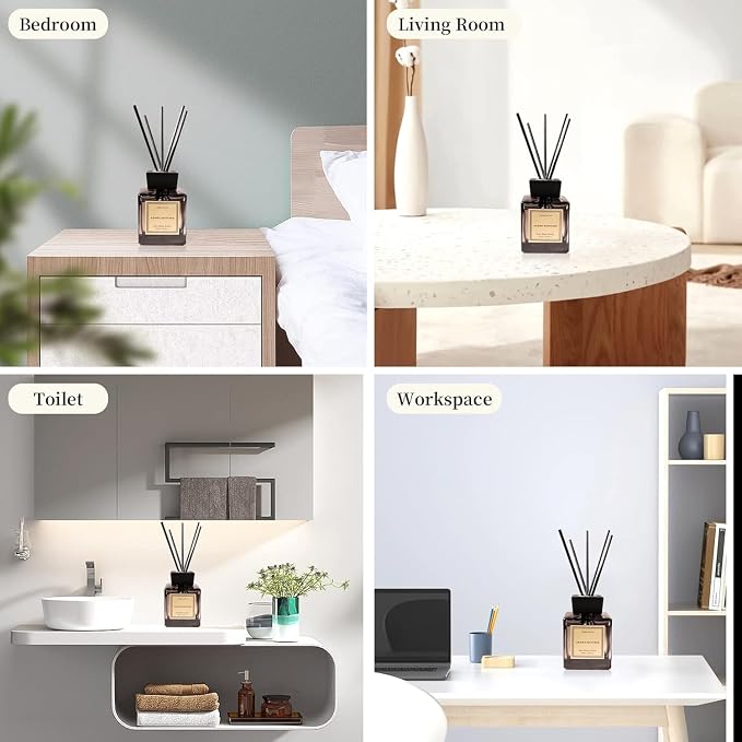 XEPTLE Soft Bloom Suite Reed Diffuser, Hotel Collection Oil Diffuser, Air Freshener, Long-Lasting Scent, Home & Bathroom Essential Oil Diffuser with 5 Reeds, 7.04oz, Black